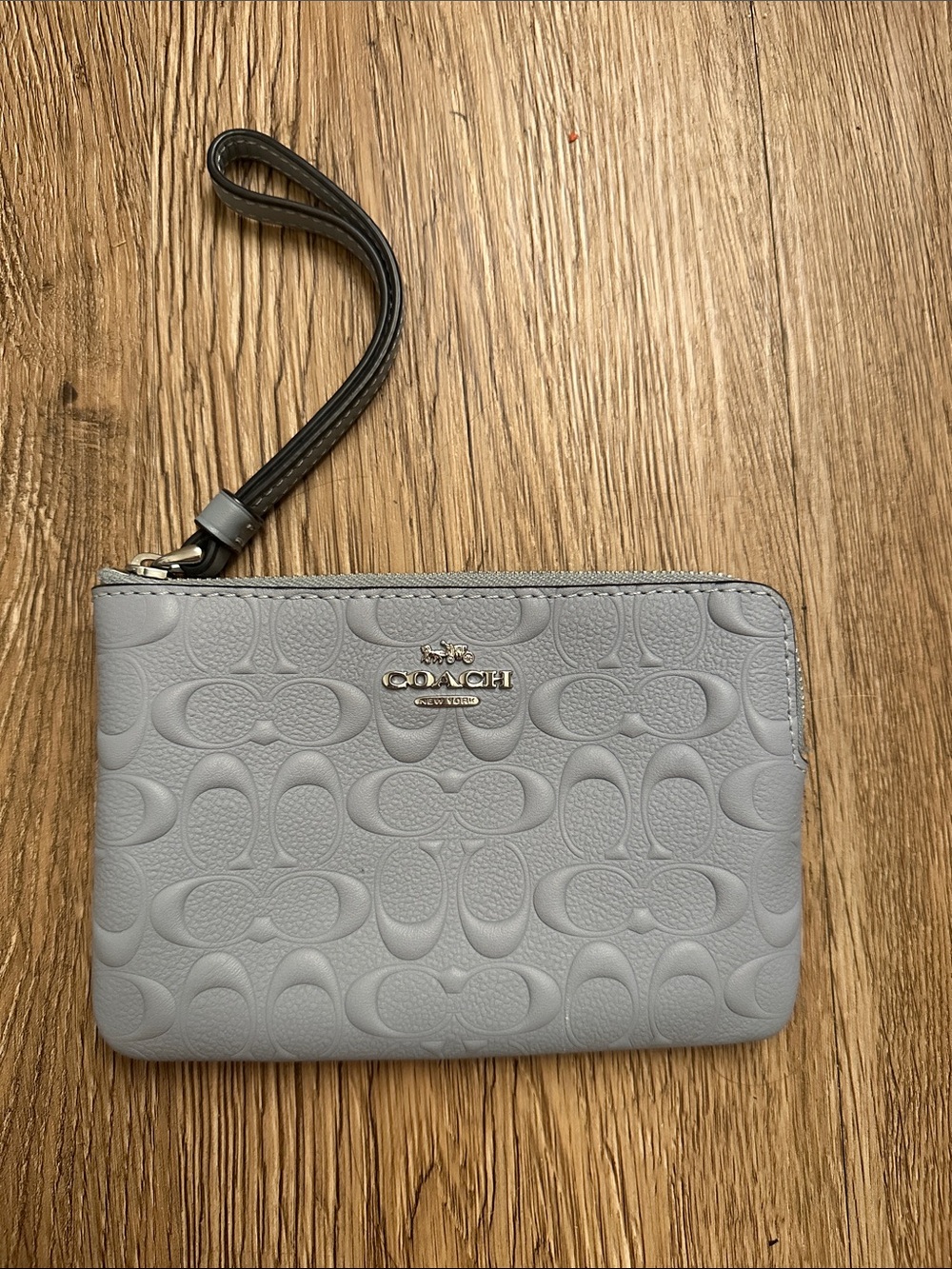 Coach Light Gray Embossed Signature Wristlet with Strap